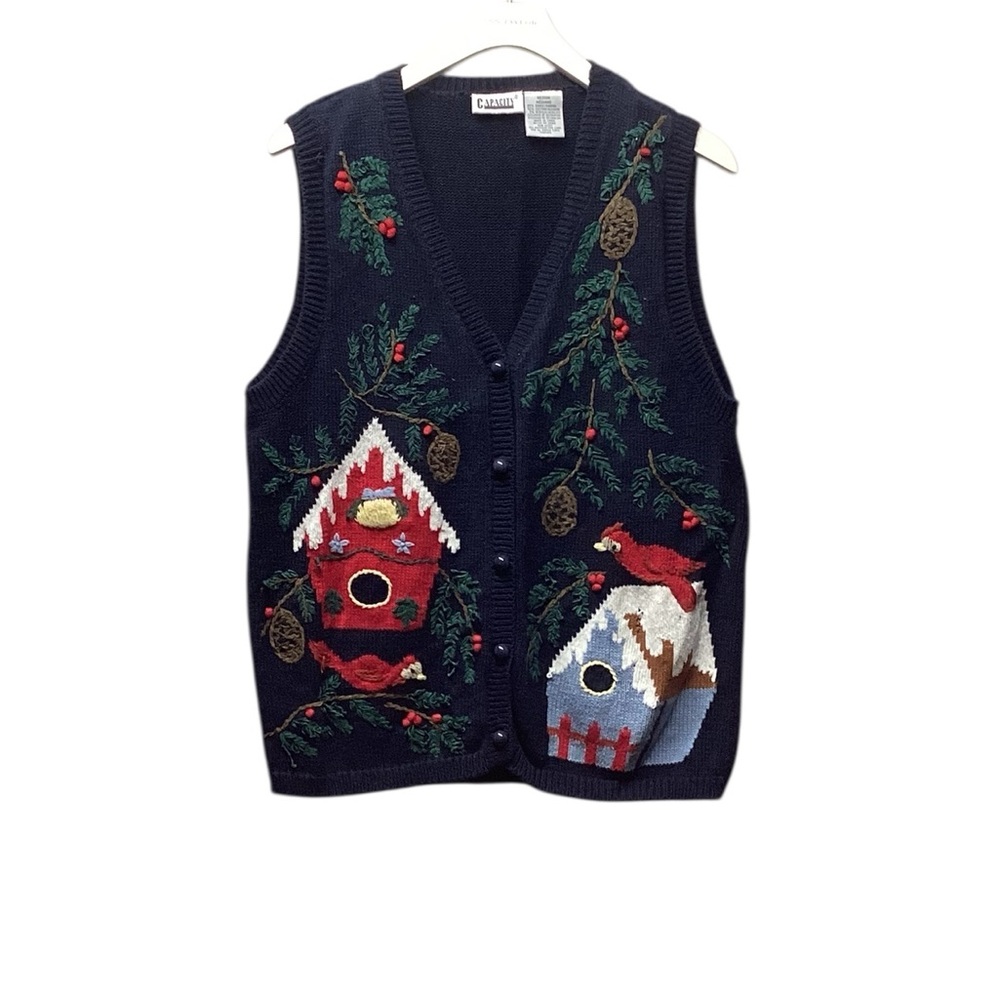 Capacity Vintage vest. Navy Winter Scene. Size Medium